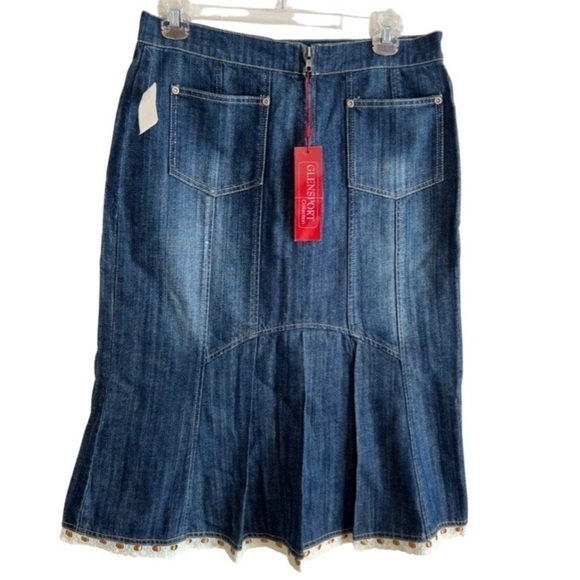 Nwt Vintage Glensport Collection Jean Denim Skirt Ruffle Bottom Pockets Size 6 - Picture 1 of 7